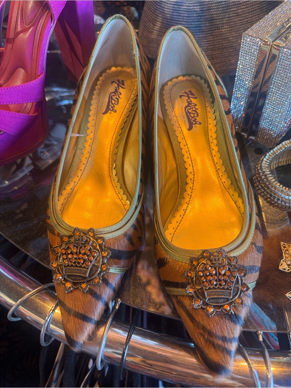 Halé Bob Animal Print Short Hair Pointed Toe Kitten Heel Pumps